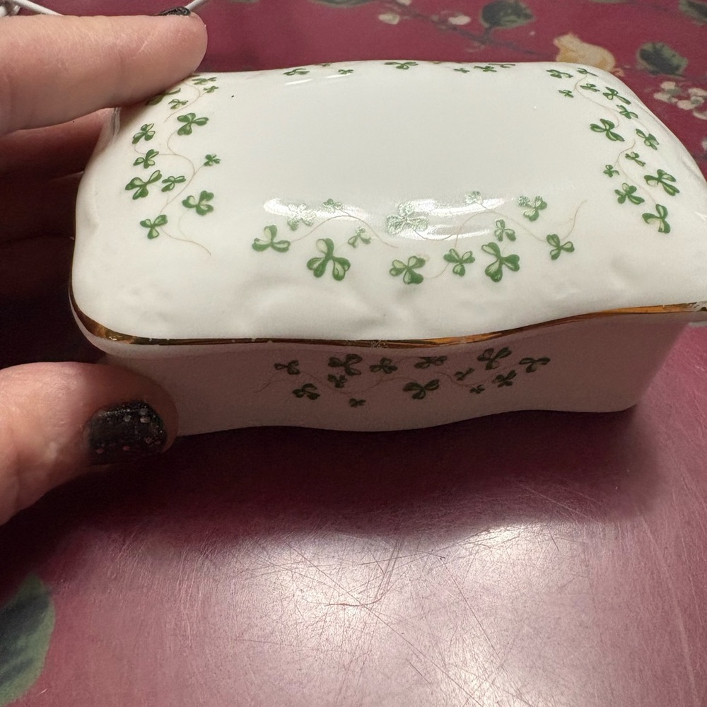 White and Green shamrock royal Tara  Trinket Box